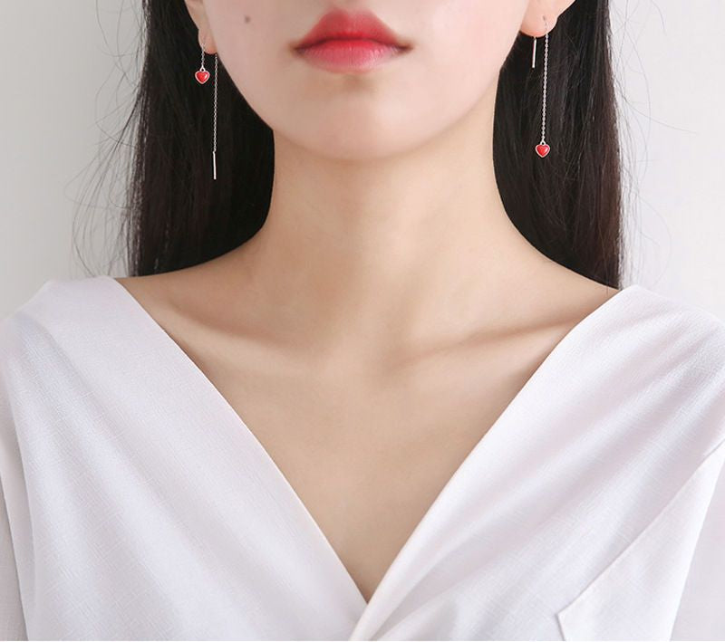 Silver Heart Drop Earring 925 Sterling