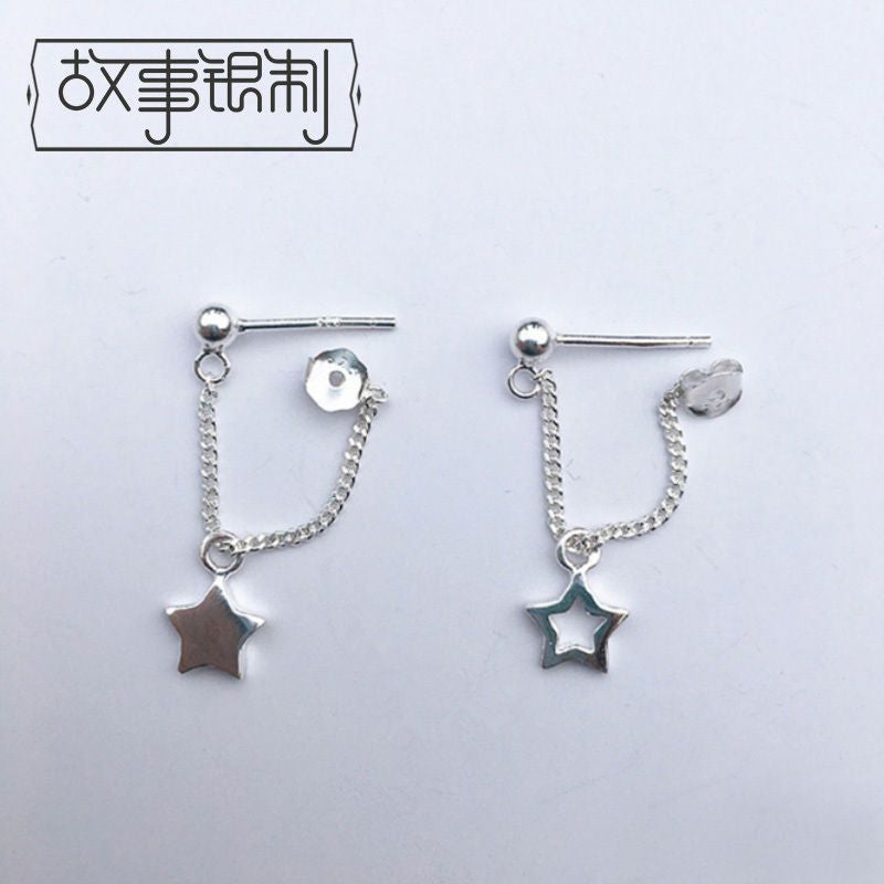 Silver Star Sterling 925 Drop Earring Asymmetrical