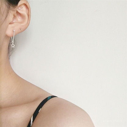 Silver Star Sterling 925 Drop Earring Asymmetrical