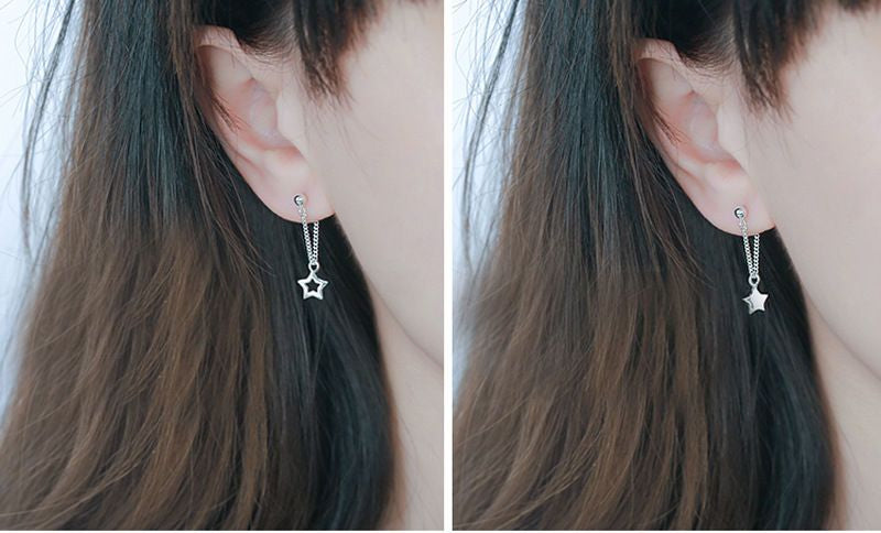 Silver Star Sterling 925 Drop Earring Asymmetrical