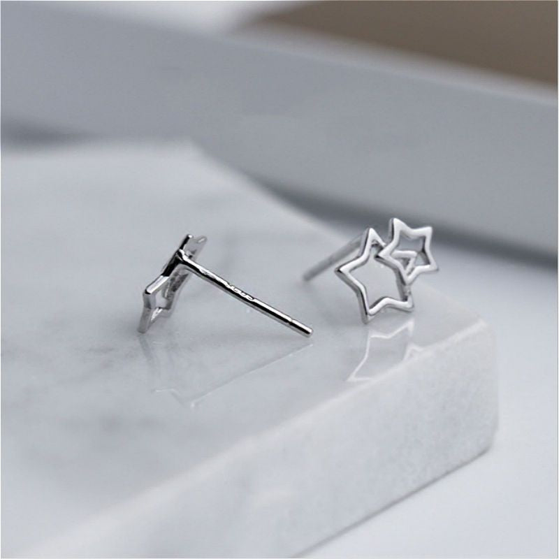 Earring Double Silver Star Sterling 925