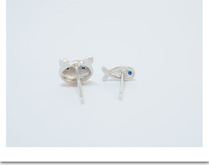 Sterling Earring Non-matching 925 Cat and Silver Fish