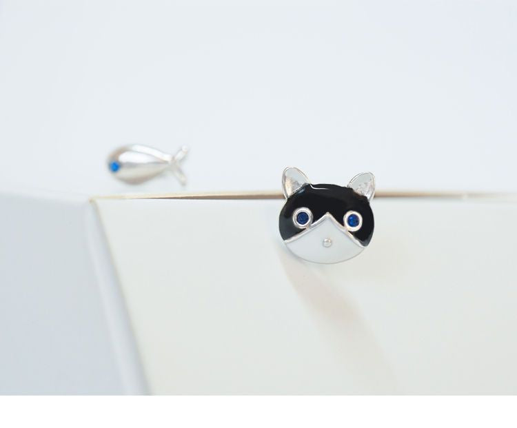 Sterling Earring Non-matching 925 Cat and Silver Fish