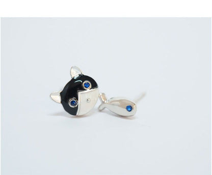 Sterling Earring Non-matching 925 Cat and Silver Fish