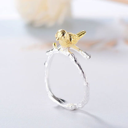Bird Sterling Open Silver Plated Gold Ring 925