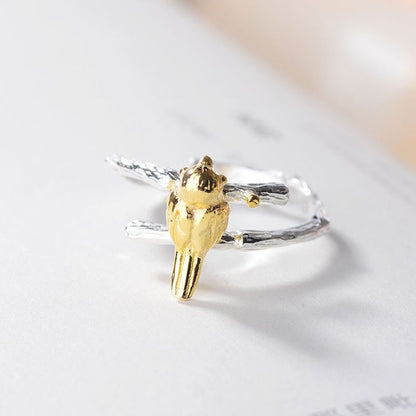 Bird Sterling Open Silver Plated Gold Ring 925