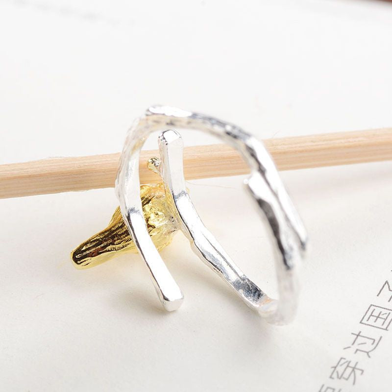 Bird Sterling Open Silver Plated Gold Ring 925