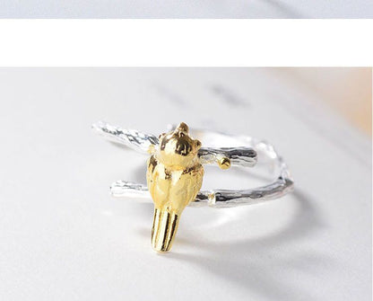 Bird Sterling Open Silver Plated Gold Ring 925