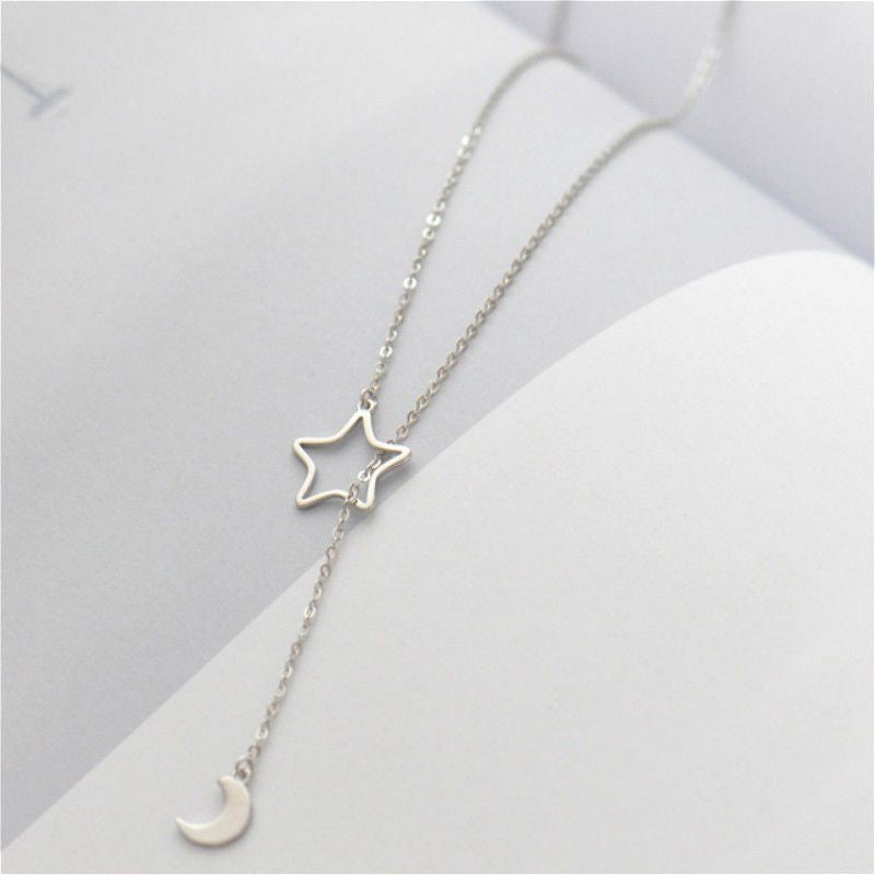 Silver Moon Pendant 925 Necklace Star and Sterling