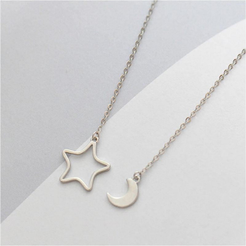 Silver Moon Pendant 925 Necklace Star and Sterling