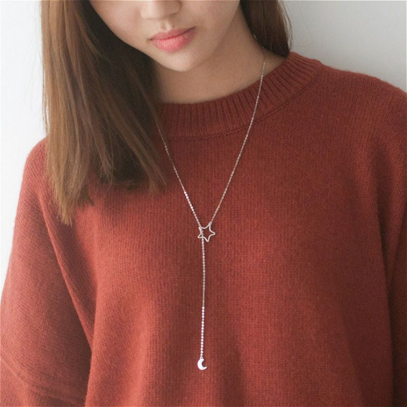 Silver Moon Pendant 925 Necklace Star and Sterling