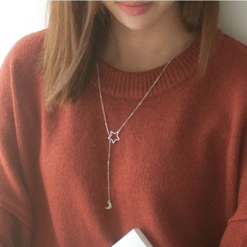 Silver Moon Pendant 925 Necklace Star and Sterling