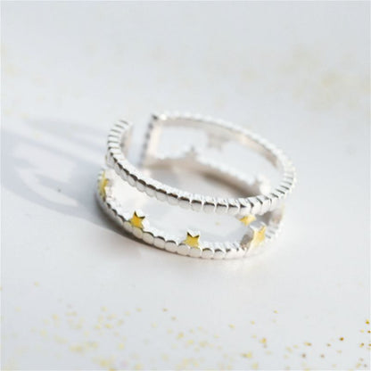 Ring Sterling Open Silver Star Layered