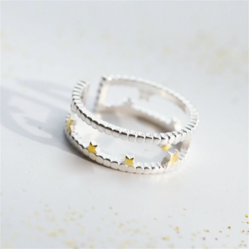 Ring Sterling Open Silver Star Layered