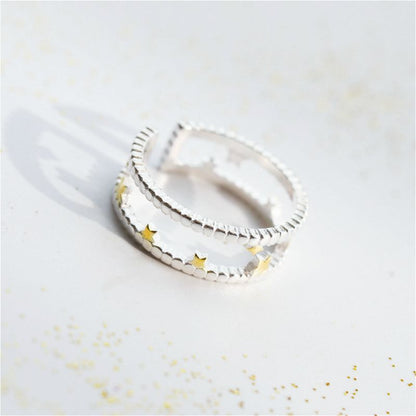 Ring Sterling Open Silver Star Layered