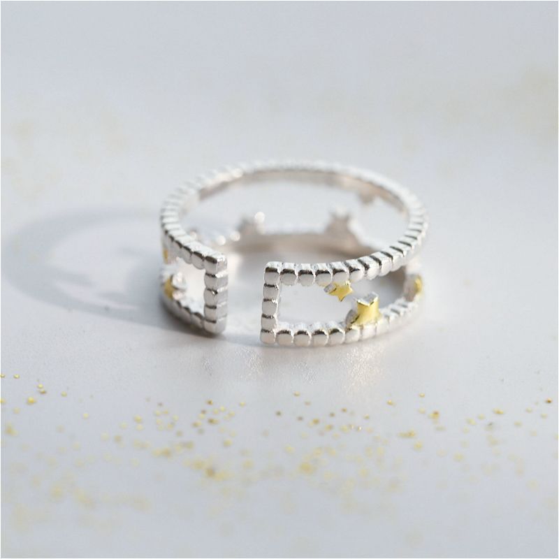 Ring Sterling Open Silver Star Layered