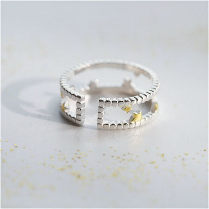 Ring Sterling Open Silver Star Layered