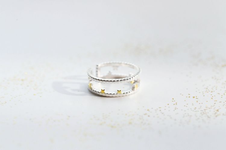 Ring Sterling Open Silver Star Layered