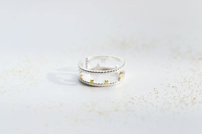 Ring Sterling Open Silver Star Layered