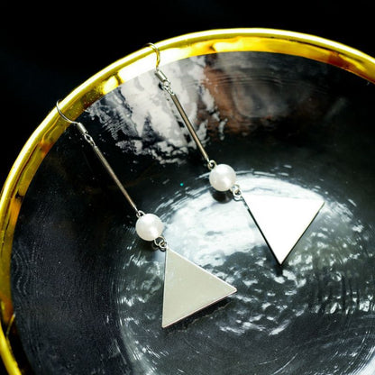 Earring Silver Dangle Sterling Faux Pearl Triangle