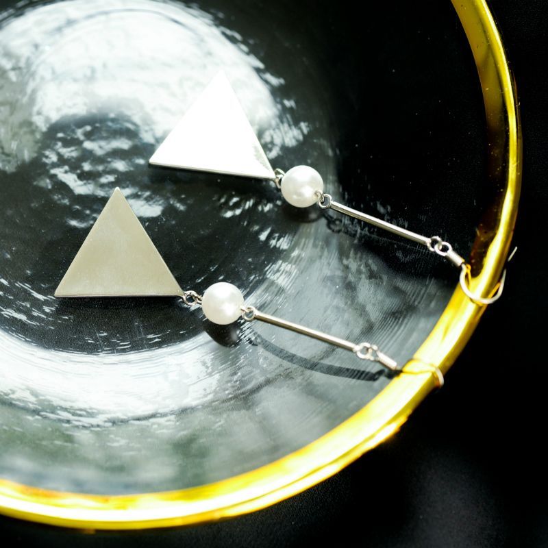 Earring Silver Dangle Sterling Faux Pearl Triangle