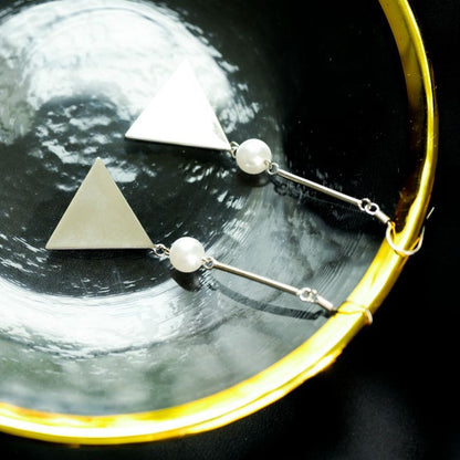 Earring Silver Dangle Sterling Faux Pearl Triangle