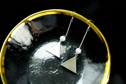 Earring Silver Dangle Sterling Faux Pearl Triangle