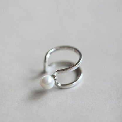 Layered Ring Open Silver Faux Sterling Pearl