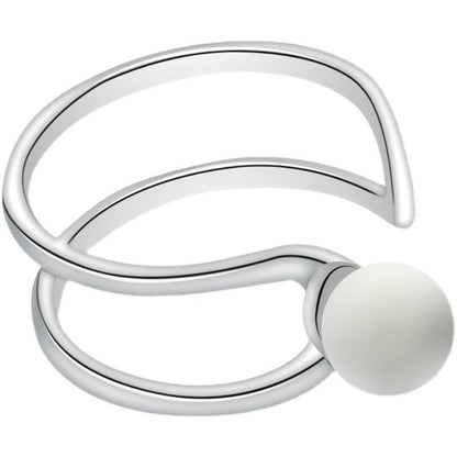 Layered Ring Open Silver Faux Sterling Pearl