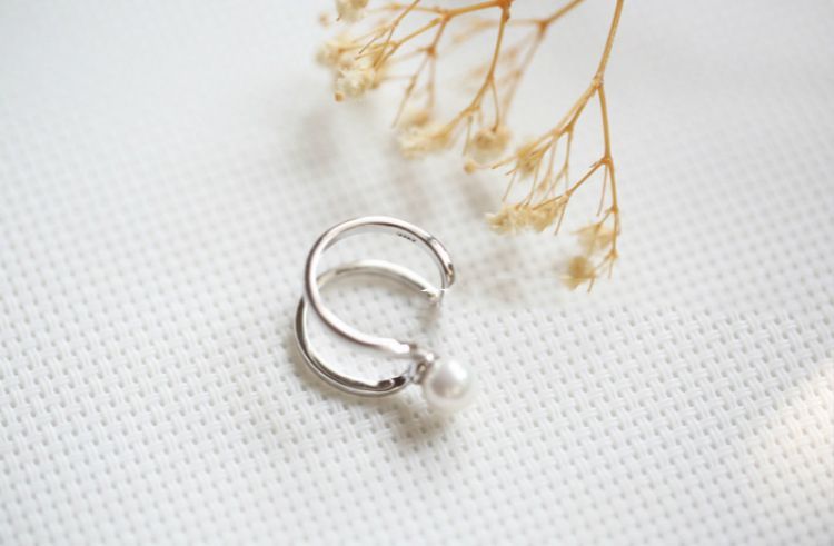 Layered Ring Open Silver Faux Sterling Pearl