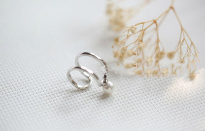 Layered Ring Open Silver Faux Sterling Pearl
