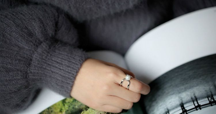 Layered Ring Open Silver Faux Sterling Pearl