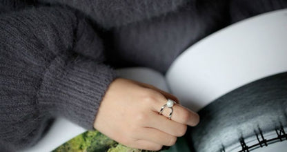 Layered Ring Open Silver Faux Sterling Pearl