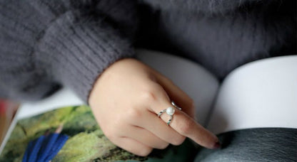 Layered Ring Open Silver Faux Sterling Pearl