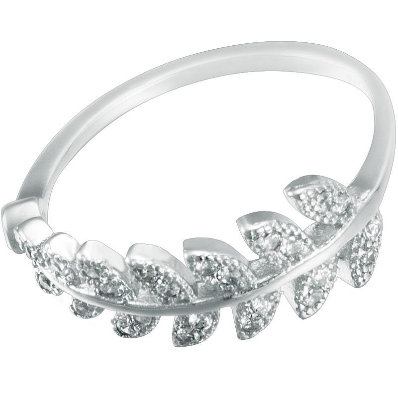 Ring Rhinestone Leaf Sterling Silver Open