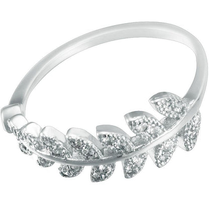 Ring Rhinestone Leaf Sterling Silver Open
