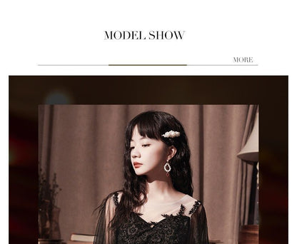 Short-Sleeve Sheer A-Line Evening Dress / Gown