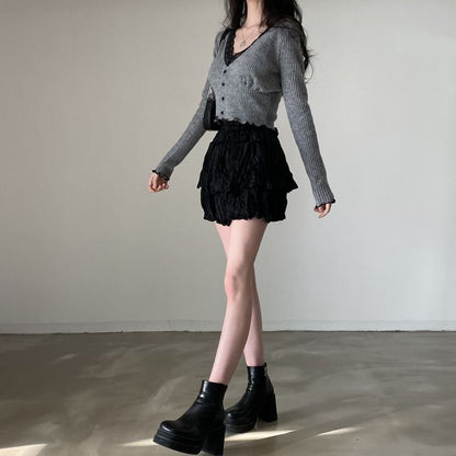 V-Neck Long-Sleeve Top with Lace Accent