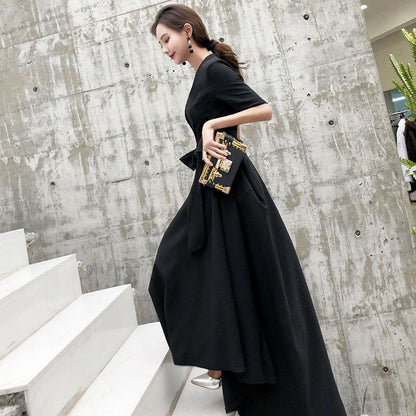 Short-Sleeve Tie-Front A-Line Evening Gown (Various Designs)