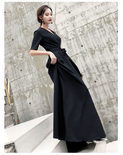 Short-Sleeve Tie-Front A-Line Evening Gown (Various Designs)