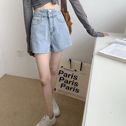Mid Rise Cutout Denim Shorts