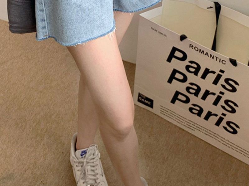 Mid Rise Cutout Denim Shorts