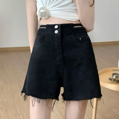 Mid Rise Cutout Denim Shorts