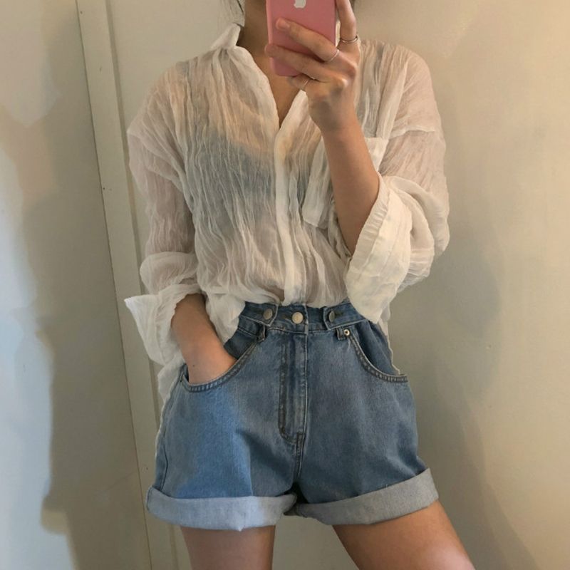 Mid Waist Denim Shorts