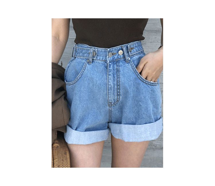 Mid Waist Denim Shorts