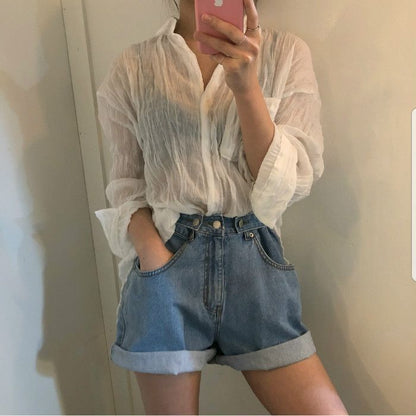 Mid Waist Denim Shorts