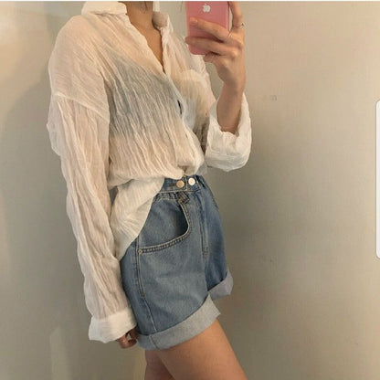 Mid Waist Denim Shorts