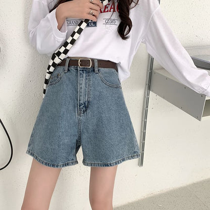 High Waist Wide Leg Denim Shorts
