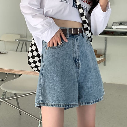High Waist Wide Leg Denim Shorts