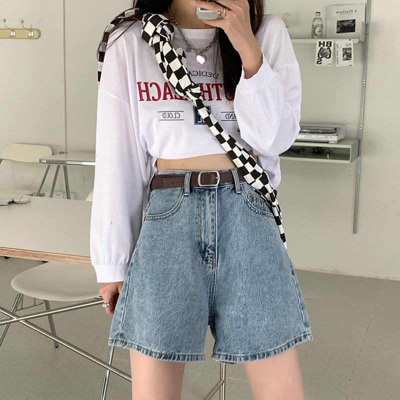 High Waist Wide Leg Denim Shorts